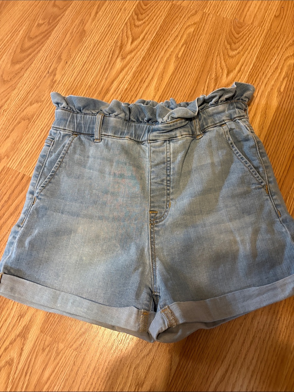 Cello Light Blue Paperbag Waist Denim Shorts